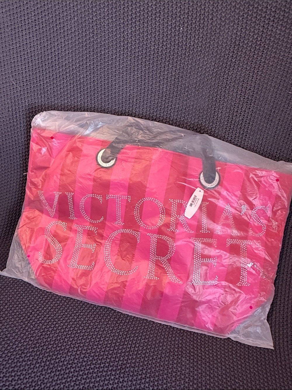 Victoria's Secret Hot Pink & Red Striped Logo Tote - Picture 7 of 7